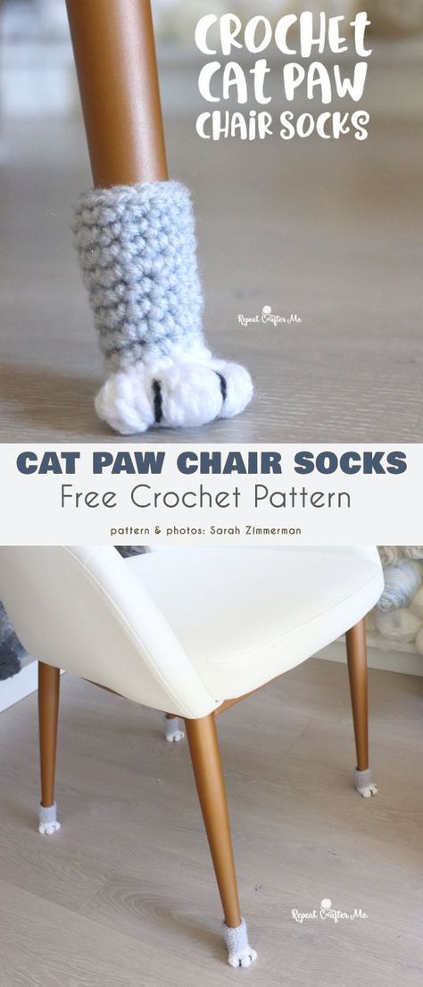 Chair Socks Pattern, Crochet Chair, Chair Socks, Décor Boho, Cat Paw, Sock Patterns, Chair Legs, Crochet Cat, Free Crochet Patterns