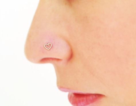 Heart nose stud tiny nose stud small heart by junelittleshop Heart Nose Stud, Small Nose Studs, Heart Nose Rings, Tiny Nose Studs, Tiny Nose, Cute Nose Piercings, Heart Piercing, Small Nose, Gold Nose Stud