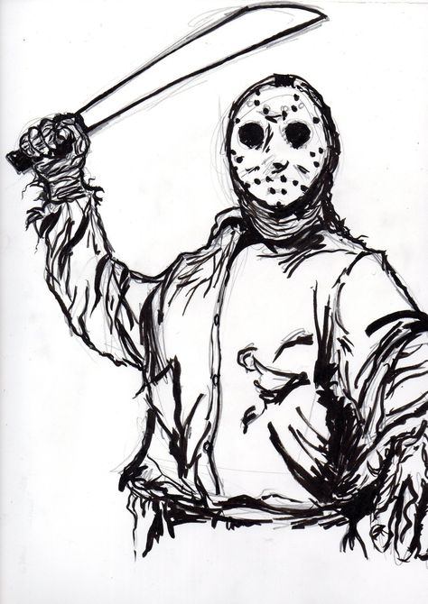 Jason Voorhees Sketch, Friday The 13th Drawing, Jason Vorhees Art, Jason Voorhees Drawing, Jason Drawing, Jason Voorhees Art, Drawing Pfp, Jason Vorhees, Drawing Simple