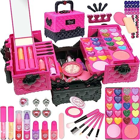 Kids Makeup Kit for Girl - 52 PCS Safe and Washable Makeup for Kids, Real Girls Makeup Kit, Toddler Makeup Kit with Cosmetic Case, Girls Toys Age 4-12, Princess Toys Birthday Gifts for Girls Toddler Makeup, Kids Makeup Kit, Makeup For Kids, Real Advice, Makeup Toys, Makeup Kit For Kids, Play Makeup, Princess Toys, Barbie Makeup