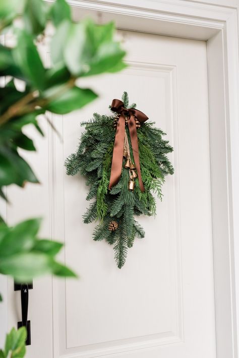 Sliding Glass Door Christmas Decor, Christmas Entry, Fresh Garlands, Holiday Home Tour, Holiday Mantel, Christmas Props, Macrame Purse, Holiday Greenery, Evergreen Wreath