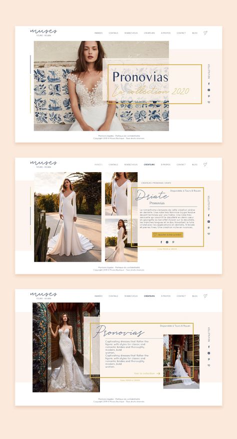 Muses | Design du site on Behance  wedding dress Wedding Dress Website Design, Newsletter Fashion, Wine Ideas, Dress Sites, Visit Card, Dress Websites, Mail Newsletter, Fashion Newsletter, Web Designs