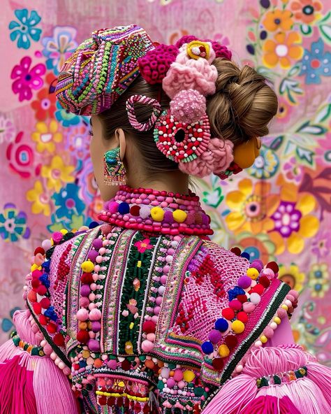 More bright colors, woven with beads for your Sunday night feed. 🎨💥🌺 Wearable Art Clothing, Handmade Flowers Paper, Coachella Festival, Jaco, Traditional Fashion, Sunday Night, Trench Coats Women, Art Clothes, Handmade Flowers