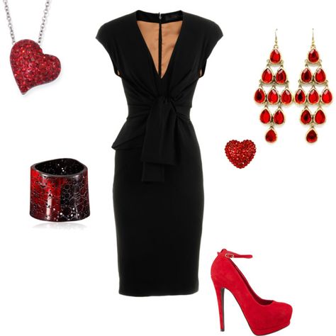 Valentines day Black Dress With Red Accessories, Red Accessories Outfit, Anti Valentines, Coctail Dresses, Red Accessories, Career Fashion, Nails Black, Valentine's Day Outfit, Party Outfits