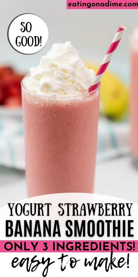 Strawberry Banana Smoothie With Yogurt, Banana Smoothie With Yogurt, Banana Smoothie Recipe Easy, Strawberry Smoothie Without Yogurt, Strawberry Banana Yogurt Smoothie, Greek Yogurt Smoothie Recipes, Frozen Fruit Smoothie Recipes, Smoothie With Yogurt, Frozen Yogurt Smoothie