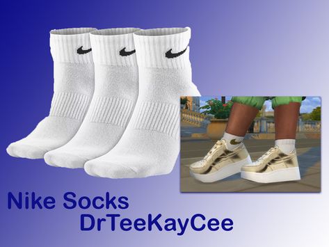 So you can't have your sims wearing Nike's without wearing Nike socks! These are part of a 3 piece set and comes in 10 colors of the logo! Now your sims will definitely be on the fly with these... The Sims 4 Cc Shoes Nike Blazer, Sims 4 Cc Accessories Socks, Sims Nike Cc, Sims 4 Cc Nike Socks Patreon, Sims 4 Crewneck Cc, Nike Socks Sims 4 Cc, Sims4 Cc Socks, Nike Cc Sims 4, Sims 4 Cc Mens Shoes