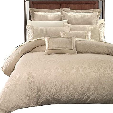 sheetsnthings Jacquard Queen Size Comforter Set- 12PC Bed in a Bag Includes Sara (Beige) Duvet Cover Set, Down Alternative Comforter, Bed Sheets Beige Duvet, Beige Duvet Covers, King Size Comforter Sets, Jacquard Bedding, Hotel Collection Bedding, King Size Comforters, Queen Size Duvet Covers, King Size Duvet Covers, King Duvet Cover Sets