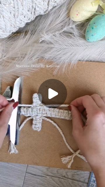 Macrame Decor By Katerina on Instagram: "Macrame cross tutorial available on my YouTube channel" Diy Macrame Cross, Macrame Cross Tutorial, Cross Macrame, Macrame Cross, Diy Crafts Keychain, Cross Keychain, Makramee Diy, Macrame Christmas, Spring Craft