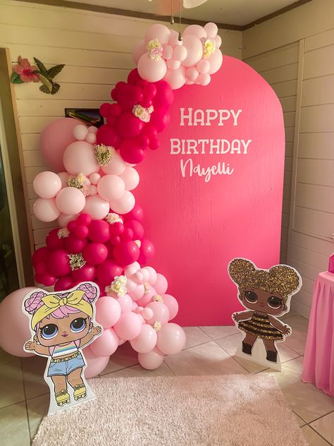 Omg Doll Birthday Party, Doll Party Theme, Lol Surprise Birthday Party Ideas, Lol Surprise Dolls Party Ideas, Pink Birthday Backdrop, Lol Birthday Party, Birthday Lol Surprise, Balloon Garland Pink, Lol Surprise Birthday Party