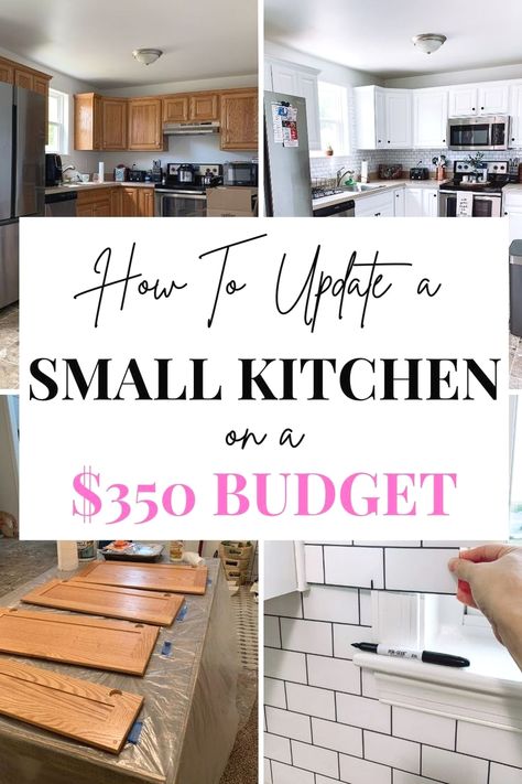 Easy Kitchen Facelift, Small Kitchen Remodel Farmhouse Modern, Small Cheap Kitchen Ideas, Diy Kitchen Redo On A Budget, Budget Small Kitchen Makeover, Cheapest Kitchen Remodel, Modern Kitchen Remodel On A Budget, Modern Farmhouse Kitchen Remodel On A Budget, Small Kitchen Redo On A Budget