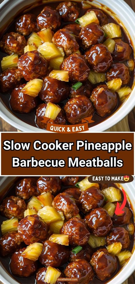 Slow Cooker Pineapple Barbecue Meatballs Slow Cooker Pineapple Bbq Meatballs, Meatball Pineapple Crockpot, Slow Cooking For Two, Meatball Recipes Pineapple, Pineapple Bbq Meatballs Crockpot, Pineapple Meatball Recipes, Crockpot Meatballs For Party, Crockpot Meals With Meatballs, Best Bbq Meatball Recipe