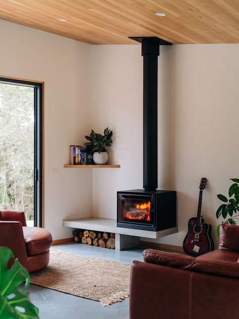 Three capes cabin. - Cabins for Rent in Taranna, Tasmania, Australia - Airbnb Tile Fireplaces, Cozy Modern Farmhouse, Modern Wood Burning Stoves, Working Farm, Black Tile, Freestanding Fireplace, Home Fireplace, Wood Burner, Fireplace Tile