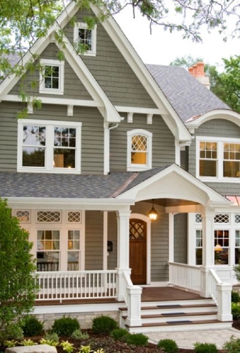 Gray Taupe & White with Burgundy door Exterior Paint Color Combinations, Best Exterior House Paint, Home Designs Exterior, Best Exterior Paint, House Paint Color Combination, Farmhouse Exterior Design, Exterior House Paint Color Combinations, Exterior House Color, Cottage Exterior