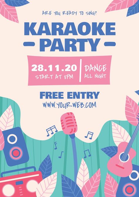 Karaoke Poster Design, College Event Poster, Karaoke Party Invitations, Karaoke Illustration, Karaoke Poster, Event Poster Design Inspiration, College Events, Singing Contest, College Event