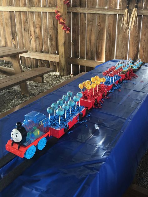 Thomas And Friends Dessert Table, Thomas First Birthday Party, Thomas And Friends Party Decorations, Thomas The Train 1st Birthday Party, Thomas Train 3rd Birthday, Thomas The Train Backdrop, Thomas The Train Party Decorations, Thomas 3rd Birthday, Thomas The Train Smash Cake