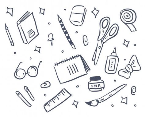 Stationary Items Drawing, Stationary Doodles, School Lines, Stationary Items, Bujo Ideas, Stationary School, Easy Doodle Art, Cute Stationary, Vector Background Pattern