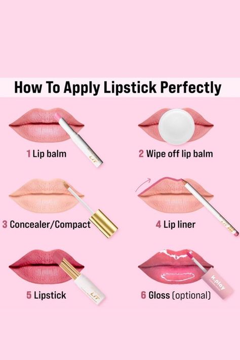 Apply Lipstick, Mekap Mata, Lipstick Hacks, Makeup Order, Lipstick Tutorial, Simple Makeup Tips, Bold Lip, Lip Makeup Tutorial, Makeup Artist Tips