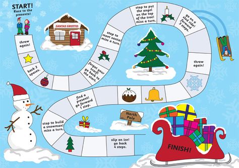 Christmas Board Game (eyfs, ks1) | Free EYFS / KS1 Resources for Teachers Christmas Board Game, Board Game Template, Christmas Board Games, Christmas Teaching, Christmas Puzzle, Christmas Board, Theme Activity, Senior Gifts, Christmas Activities For Kids