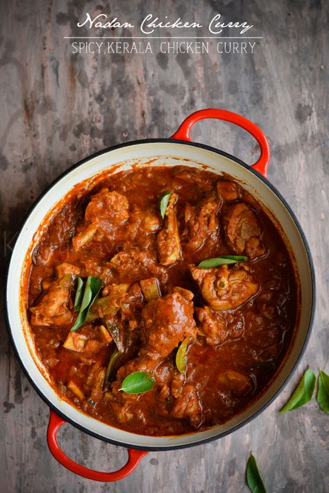 Nadan Chicken Curry / Kerala Chicken Curry | Kurryleaves Kerala Chicken Recipes, Kerala Chicken Curry, Indian Chicken Recipes, Kerala Food, Indian Chicken, Curry Dishes, India Food, Curry Chicken Recipes, Food Blogs