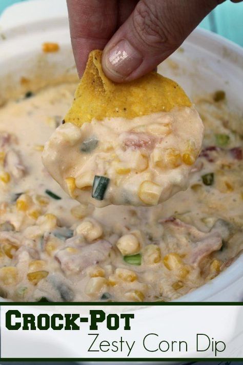 Corn Cream, Recipe Appetizers, Corn Dip, Gooey Cheese, Buffalo Chicken Dip, Sharp Cheddar, Football Food, Frozen Corn, Crock Pot Cooking