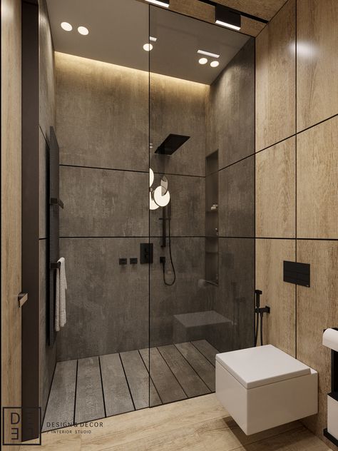 DE&DE/Gorgeous minimalism with wooden accents on Behance Washroom Design, Bathroom Design Inspiration, Bathroom Design Decor, Interior Design Concepts, Toilet Design, Bathroom Design Luxury, Bathroom Layout, Modern Bathroom Design, Walk In Shower