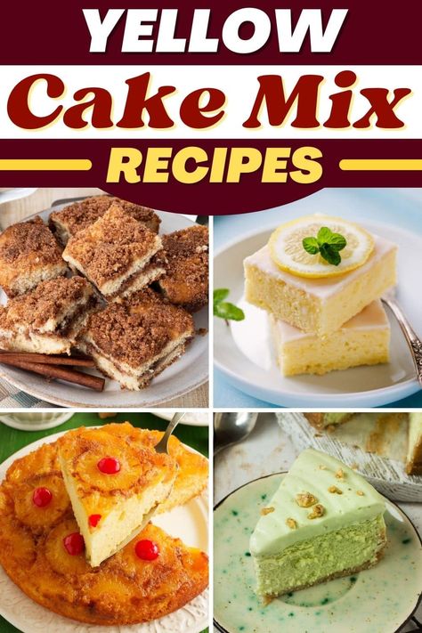 Transform the basic cake mix into celebration-worthy desserts with these yellow cake mix recipes. From cookies to cakes to bread, you'll want to always have a box on hand to make these treats. Yellow Cake Mix Desserts 3 Ingredients, Recipe With Spice Cake Mix Boxes, Yellow Cake Mix Recipes Boxed Easy, Yellow Box Cake Recipes, Cakes From Box Cake Mixes, Recipes Using Yellow Cake Mix Boxes, Yellow Box Cake Mix Recipes Ideas, Yellow Cake Mix Ideas, Yellow Cake Mix Recipes Boxed Hacks