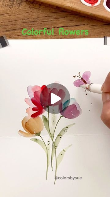 Witchuda Sue Miano on Instagram: "Painting practice using a filbert brush. . . . . . . . #colorsbysue#watercolorbeginner #beginnerwatercolor #watercolortutorial #watercolorvideos #paintingreels #watercolorpractice #watercolordoodle #loosewatercolorflowers #colorfulflowers" Loose Watercolors How To Paint, Filbert Brush, Loose Watercolor Flowers, Painting Practice, Instagram Painting, Watercolor Painting Techniques, Watercolor Brushes, June 17, Watercolour Tutorials