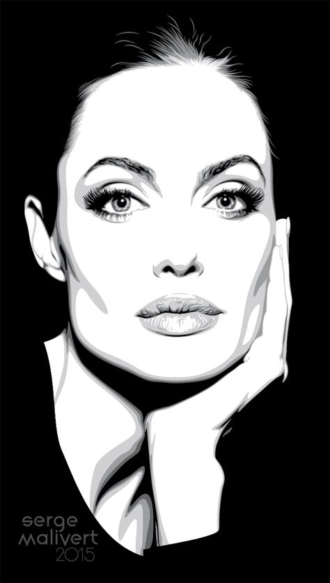 Portrait Angelina Jolie Sofia Sanchez, Wpap Art, Monochromatic Art, 얼굴 드로잉, Pop Art Drawing, Pop Art Portraits, Celebrity Drawings, Dark Art Drawings, Vector Portrait