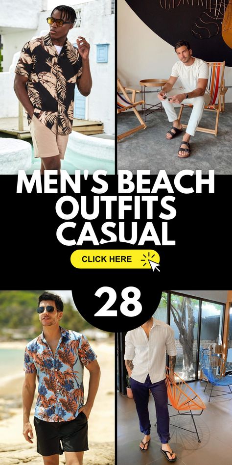 Summer Vibes: Men's Beach Outfits for a Fun and Carefree Season - Embrace the summer vibes with beach outfits designed for men. Choose vibrant and playful colors, lightweight fabrics, and comfortable swim shorts or trunks for a fun and carefree beach look that perfectly captures the essence of the season. Beach Outfit Shorts Men, Men’s Summer Beach Outfits, Bali Outfits For Men, Mens Fashion Vacation, Mens Beach Club Outfit, Mens Beach Party Outfit, Mens Beach Resort Outfits, Beach Vacation Outfit Men, Beach Style For Men