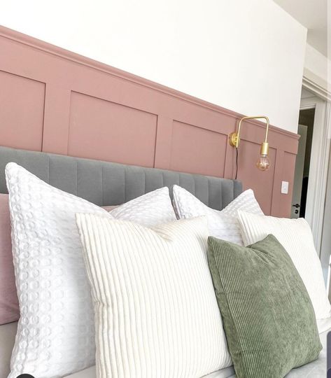 Panneling Rooms Bedroom Pink, Blush Panelling Bedroom, Mauve Bedroom Panelling, Pink Paneling Bedroom, Blush Pink Panelling Bedroom, Bedroom Panneling Ideas Pink, Dusty Pink Panelling Bedroom, Dusky Pink Panelling Bedroom, Pink Panelled Bedroom