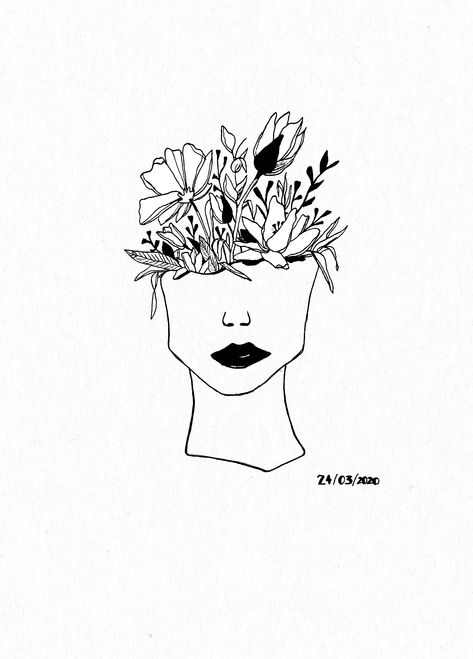 third illustration try // let's not talk about her mouth haha, really f****ed it up. but I'm still very happy about it. wish I had flowers in my head every time everyday. Mind Flowers Tattoo, Flowers Growing Out Of Head Drawing, Head With Flowers Drawing, Flowers Coming Out Of Head Drawing, Head With Flowers Coming Out Drawing, Flowers Coming Out Of Head, Key Drawings, Flower On Head, Health Resort