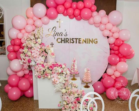 Baptismal Theme Girl Backdrops, Birthday Party Paper Decorations, Christening Balloons, Ideas For Baby Shower, Shower Balloons, Balloon Kits, Balloon Arrangements, Balloon Backdrop