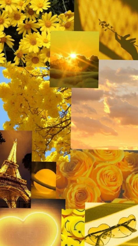 The Color Yellow Aesthetic, Yellow Asthetic Wallper, Yellow Everything, Yellow Wallpaper Collage, Yellow Vibes Aesthetic, Cute Yellow Wallpaper Aesthetic, Sunshine Aesthetic Wallpaper, Yellow Background Wallpapers, Yellow Phone Wallpaper