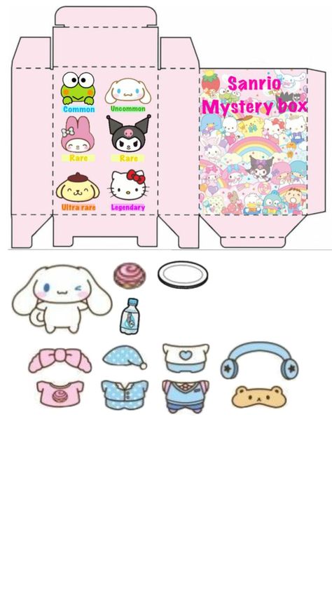 Paper Crafts Ice Cream, Paper Toys Printable Templates, Sanrio Box Template Printable, Free Papercraft Templates Printables, Sanrio Blind Bag Template, Diy Quiet Books Free Printable, Cute Papercraft Templates, Blind Bag Ideas Paper Diy Printable, Paper Crafts Sanrio