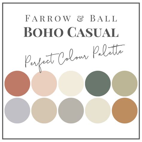 Scandi Boho Color Palette, Popular Colour Palettes, Country House Colour Palette, Colour Palette Farrow And Ball, Organic Modern Colour Palette, Boho Farmhouse Color Palette, Kitchen Pallet Ideas Colour Palettes, Farrow And Ball Paint Colour Palettes, Farrow And Ball Colour Schemes