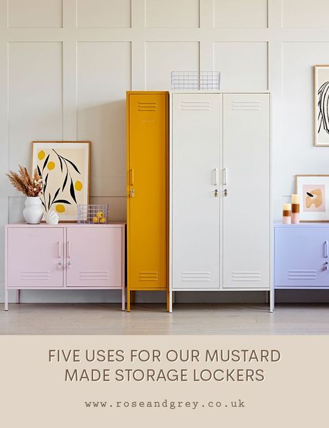 Five Uses for Our Mustard Made Storage Lockers | Rose & Grey Mustard Made, Storage Lockers, Stylish Storage, 5 Ways, Sideboard, Lockers, Locker Storage, Mustard, Apartment