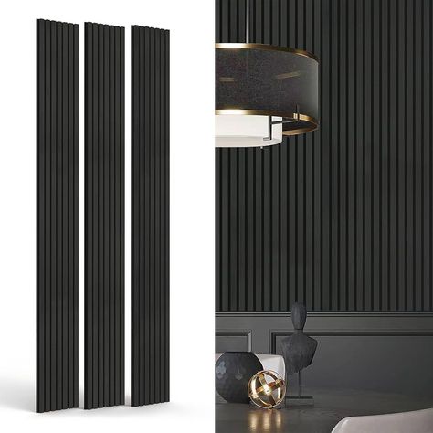 Amazon.com: INNO STICKERS 3-Piece Wood Slat Wall Panel for Interior Wall Decor Noise Cancelling 94.5" x 11.4" Acoustic Decorative 3D Sound Absorbing Wall Paneling, Black Oak, Covers 22.4 Sq.Ft : Tools & Home Improvement Soundproofing Panels Design, Black Slats On Wall, Home Theater Wall Decor, Boho Wall Panelling, Black Wall Accent Bedroom, Bathroom With Wall Panels, Esthetics Room Black, Black Wall Basement, Doorway Decor Indoor