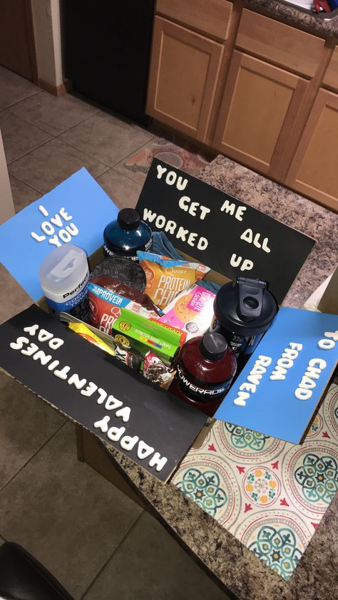 Valentine’s Day gift for the gym obsessed boyfriend! Valentines Gift For Football Boyfriend, Gym Boyfriend Gift Basket, Basketball Gifts Baskets For Boyfriend, Wrestling Boyfriend Gifts, Gym Care Package For Him, Boxing Gifts For Boyfriend, Birthday Gifts For Gym Boyfriend, Valentines Gift For Gym Rat Boyfriend, Wrestling Gifts For Boyfriend