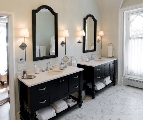 President's House Goes from Outdated to Fabulous - Transitional - Bathroom - Philadelphia - by Beco Kitchens and Baths | Houzz AU Separate Vanities In Master Bath, Separate Vanities, Vanity In Bathroom, Beautiful Bathroom Vanity, Bathroom Vanity Remodel, Unique Bathroom Vanity, Custom Bathroom Vanity, Victorian Bathroom, Vanity Design