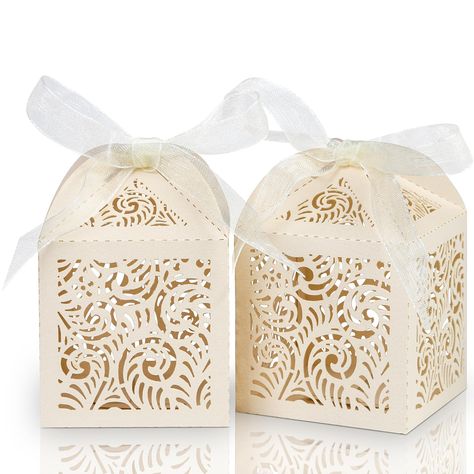 PRICES MAY VARY. Material: Made of high-quality and safe Pearlescent paperboard which has a beautiful shimmer with hollow out pattern. Make your special occasion even more memorable with these elegant and stylish wedding favor boxes. Size: 2 x 2 x 2.75'' / 5 x 5 x 7cm after folding. These candy boxes for gift giving are perfect for packaging chocolates, candies, cookies, electronic candles, small colored lights and other small personalized favors for your guests. How to Assemble: The small treat Woodland Wedding Favors, Wedding Favors Boxes, Party Wedding Favors, Electronic Candles, Wedding Candy Boxes, Wedding Gift Boxes, Wedding Favor Boxes, Wedding Souvenirs, Small Gift Boxes