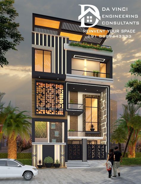 Double Height Elevation Design, Window Grill Colour, Modern Home Elevation, Boundary Design, Balcony Exterior, Design Balcony, Home Elevation, Elevation Ideas, Front Elevation Design