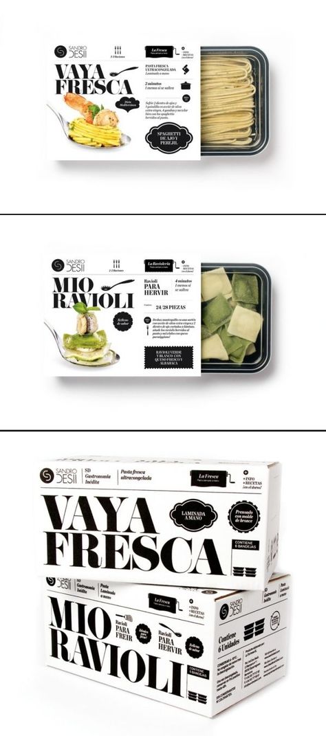 It reads magazine/website design for me, but I want to sit with this for a while.  Sandro Desii | Fresh pasta. #packagedesign #packaging #designinspiration Fresh Food Packaging, Frozen Food Packaging, Packaging Design Trends, Food Branding, Cool Packaging, Graphic Design Packaging, Packing Design, Food Packaging Design, Packaged Food