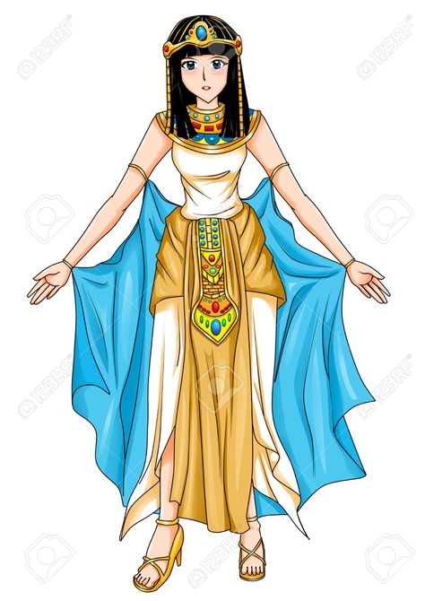 Nefertiti Illustration, Ancient Crown, Traditional Egyptian Clothing, Egypt Illustration, Egyptian Themed Party, Ancient Clothes, Egyptian Clothing, Egyptian Princess, Anime Egyptian