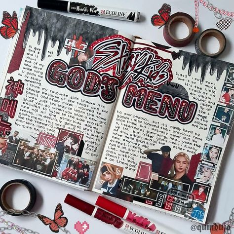 Kpop Journal Ideas First Page, Letter Designs Ideas, Straykids Journal Ideas, Skz Scrapbook Ideas, Kpop Notebook Ideas, K Pop Scrapbook, Skz Journal Ideas, Stray Kids Journal Ideas, Kpop Diary Ideas