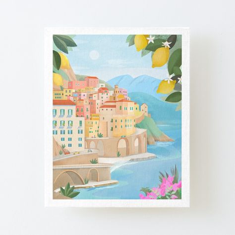 Get my art printed on awesome products. Support me at Redbubble #RBandME: https://www.redbubble.com/i/canvas-print/Amalfi-Coast-Italy-by-Peya/161906326.56DNM?asc=u Tennis Watercolor, Postcard Painting, Art 2024, Amalfi Coast Italy, Travel Illustration, House Art, Pottery Painting, Amalfi Coast, Mask For Kids