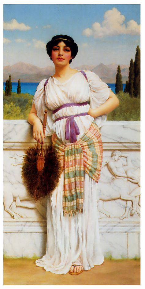 A Greek Beauty by John William Godward William Godward, John William Godward, Lawrence Alma Tadema, Pre Raphaelite Art, Greek Beauty, Greek Women, John Everett Millais, Academic Art, Pre Raphaelite