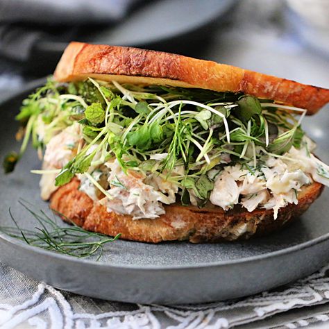 Mahi Mahi Salad Sandwich Gourmet Fish Sandwich, Homemade Fish Sandwich, Mahi Mahi Salad, Mahi Salad, Homemade Grape Jelly, Pork Breakfast Sausage, Breakfast Sandwich Recipes, Lemon Pepper Seasoning, Fish Sandwich