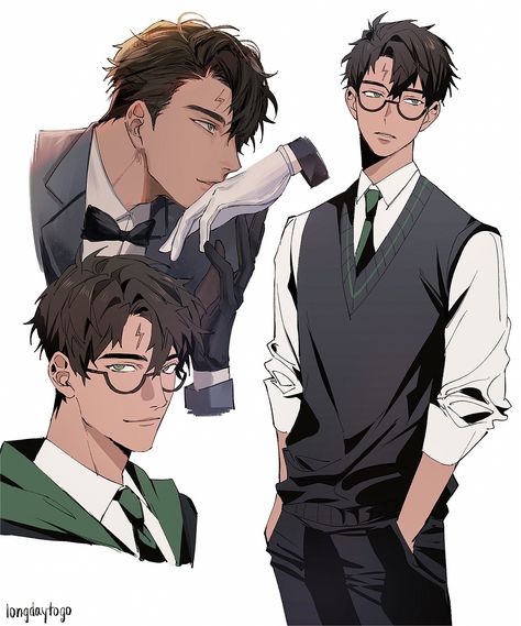 gotodaylong on Twitter: "slytherin harry would have more manageable(?) hair, wear contacts more often, and would willingly show off his scar me thinks. #harrypotter #hp #slytherin https://t.co/RsvaSEPSiW" / Twitter Harry Potter In Slytherin Fanart, Evitative Drarry, Slytherin Harry Fanart, Harry Potter Without Glasses, Dark Harry Potter Fanart, Slytherin Harry Potter Fanart, Ravenclaw Fanart, Slytherin Fanart, Tom Riddle Fan Art