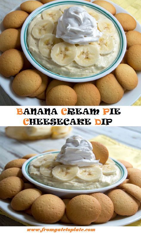 BANANA CREAM PIE CHEESECAKE DIP Banana Cream Pie Cheesecake, Dip Dessert, Cheesecake Dip Recipe, Dessert Banana, Banana Cream Cheesecake, Pie Dip, Cake Dip, Banana Cheesecake, Cream Cheesecake