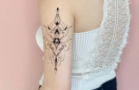 Lotus Temporary Tattoo / Large Bohemian Tattoo / Boho Tattoo / | Etsy Bohemia Tattoo, Tattoo Large, Boho Tattoo, Floral Arm Tattoo, Bohemian Tattoo, Chic Tattoo, Boho Tattoos, Upper Arm Tattoos, Skeleton Hand Tattoo